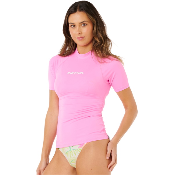 2026 Rip Curl Frauen Molokai Short Sleeve Solid UPF Lycra Vest 19QWRV - Super Pink
